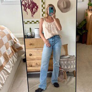 METRO 7 CREAM BOHO FRINGE VINTAGE TANK TOP WOMENS SIZE MEDIUM